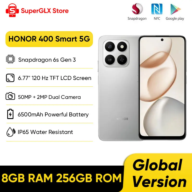 HONOR 400 Smart 5G Global Version Snapdragon 6s Gen 3 6.77'' LCD Screen 6500mAh Battery Supports 35W Fast Charge One Click AI