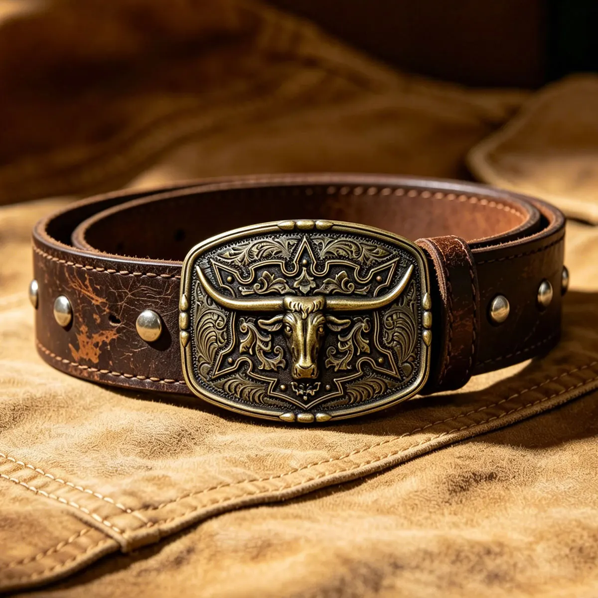 Men's Retro Western Longhorn Shape Belt Buckle Fashionable Leather Accessory Cowboy Classic Trend