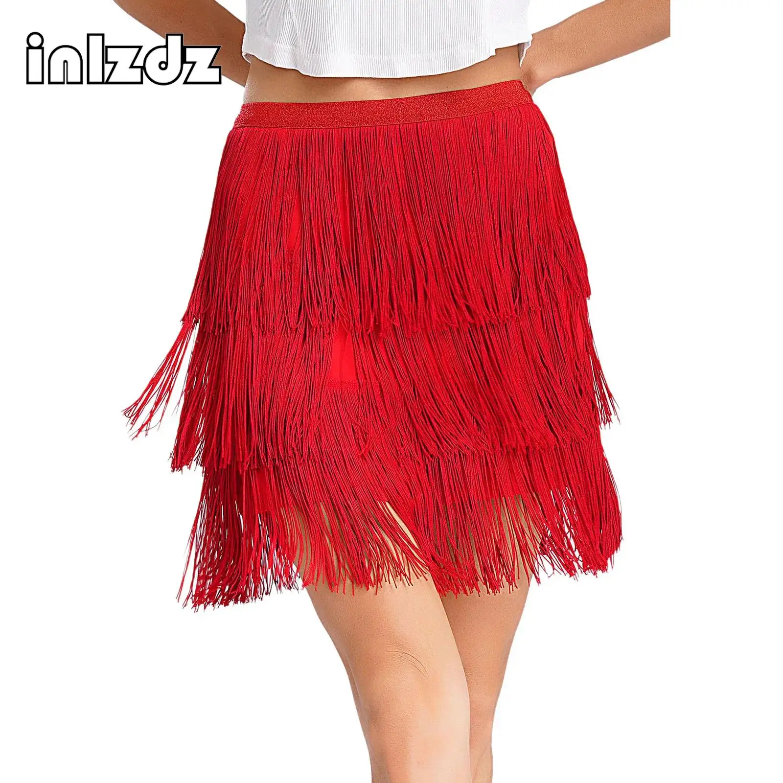 

Women Latin Dance Tassel Skirt Elastic Waistband Tiered Tassels Salsa Tango Dance Parties Stage Performance Costume Dancewear
