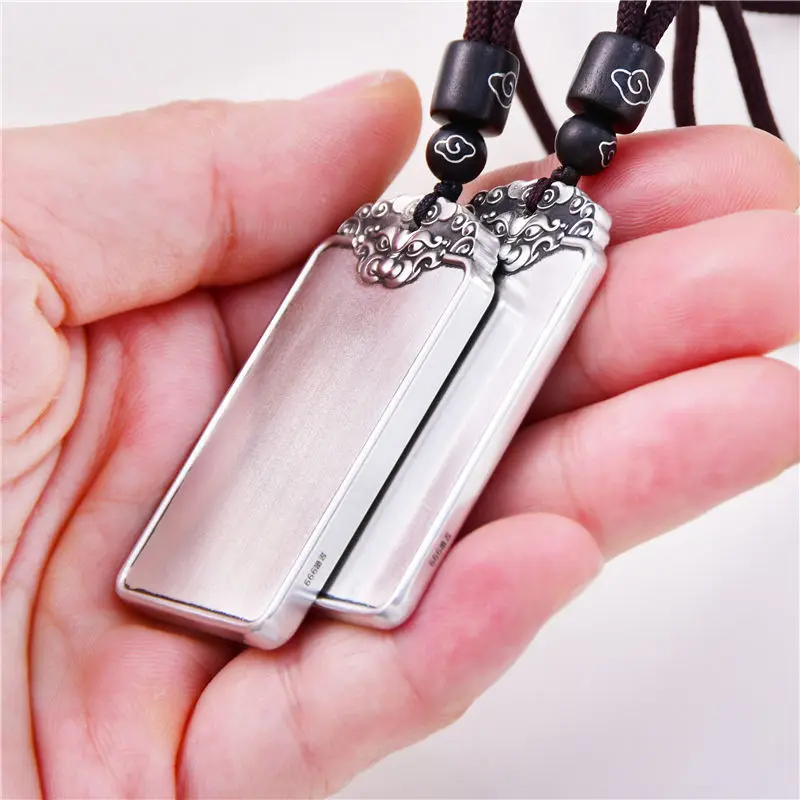 Solid Sterling Silver Wu Shi Ping An Pendant, Pi Xiu Mythical Animal, Vintage Minimalist Necklace for Men