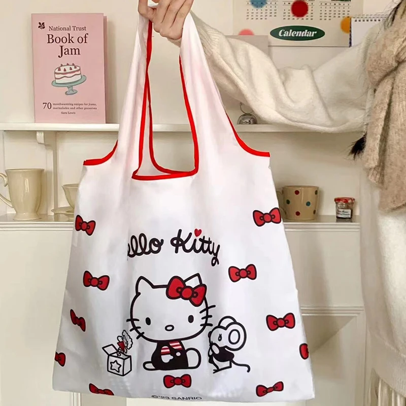 

Folding Eco Shopping Bag Cute Sanrio Hello Kittys Accessories Kawaii Cartoon Anime Portable Storage Bag Large Toys for Girl Gift