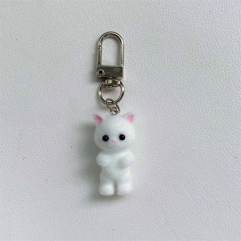 Cute 3D Flocking Kitten Keychain Cat Couple Mobile Phone Pendant Car Keyring Earphone Backpack Charms Bag Decor