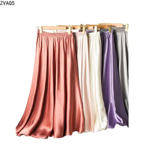 ZVAQS 100% Mulberry Silk Skirt Luxury Satin Summer Skirts New Arrivals 2025 Solid Color Long Skirt Woman Clothing Jupe Femme