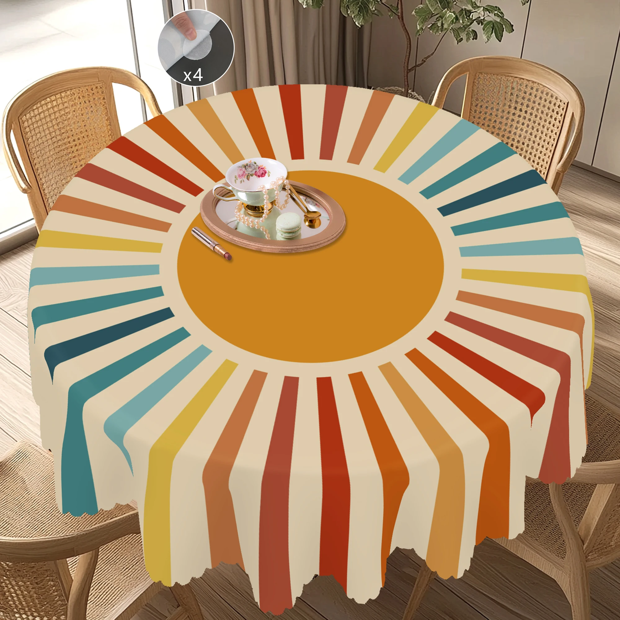 1 Piece of Bohemian Theme Tablecloth, Moroccan Retro Country Farmhouse Style, Colorful Sun Pattern Design, Suitable for Camping Picnic, Holiday Party, Garden Birthday Party Decoration, Kitchen Accessories, Restaurant Terrace, Indoor and Outdoor Tablecloth, Perfect Gift for Friends, Multiple Sizes Available