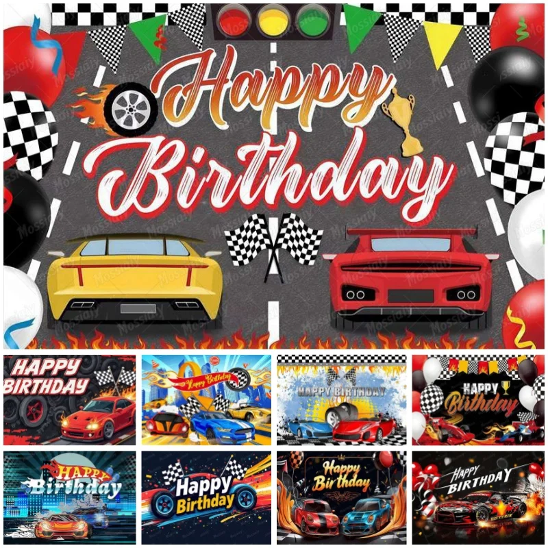Animation Car Racing Themed Baby 1st Birthday Photography Backgrounds Party Decor Photo Photographic Backdrop Kids Studio Shoots
