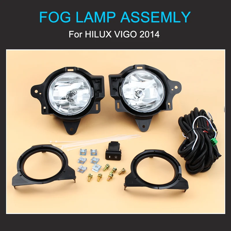 1 Pair Fog Lamp Assembly for Toyota  Hilux Vigo 2014  Front Bumper Fog Light with Wire Relay Switch