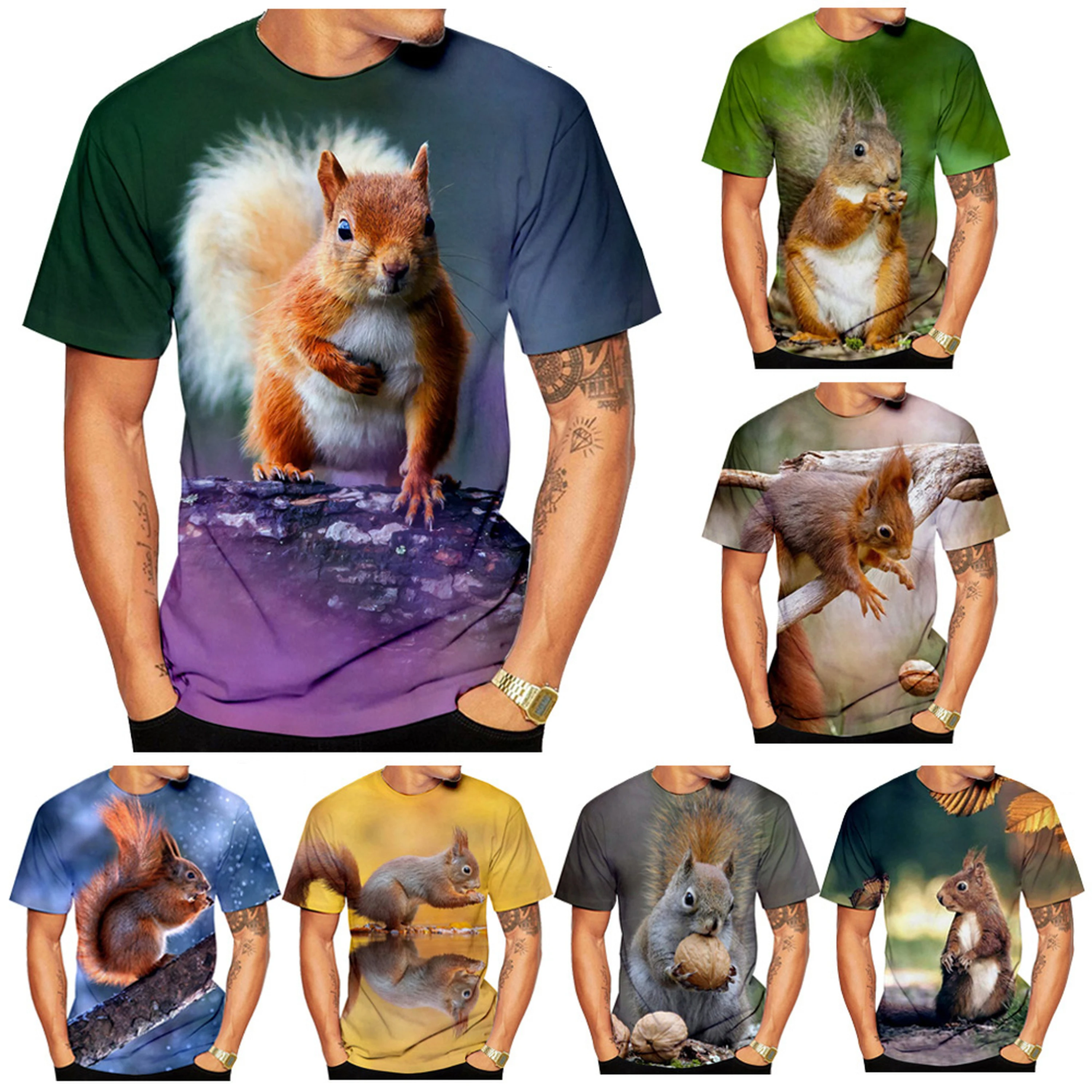 New Fashion Squirrel T-shirt Men's Short-sleeved Summer Casual 3D Printing T-shirt