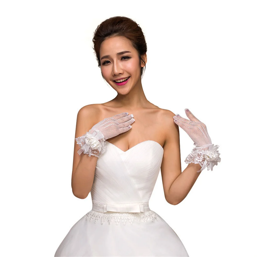 Finger Lace Flowers Gloves Bridal Ivory Wedding Gloves Short Light Board Dress Gloves Wedding Accessories