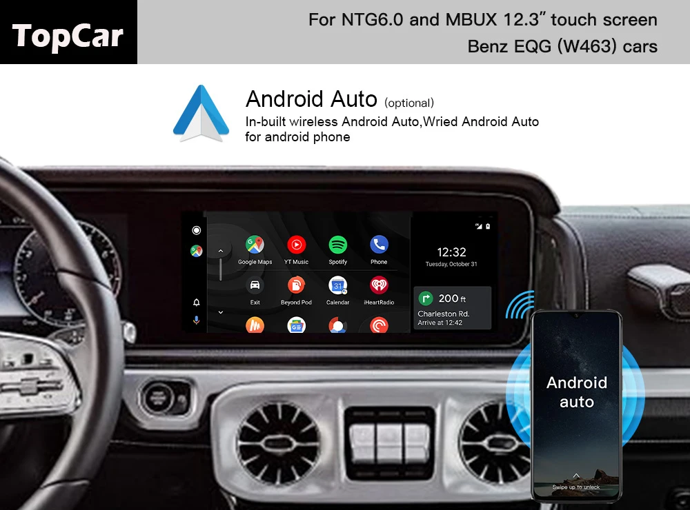 Adattatore Wireless ODTOPCAR CarPlay per Mercedes classe E C238 navigazione Auto Apple Audroid con schermo intero Touchscreen da 12,3 pollici