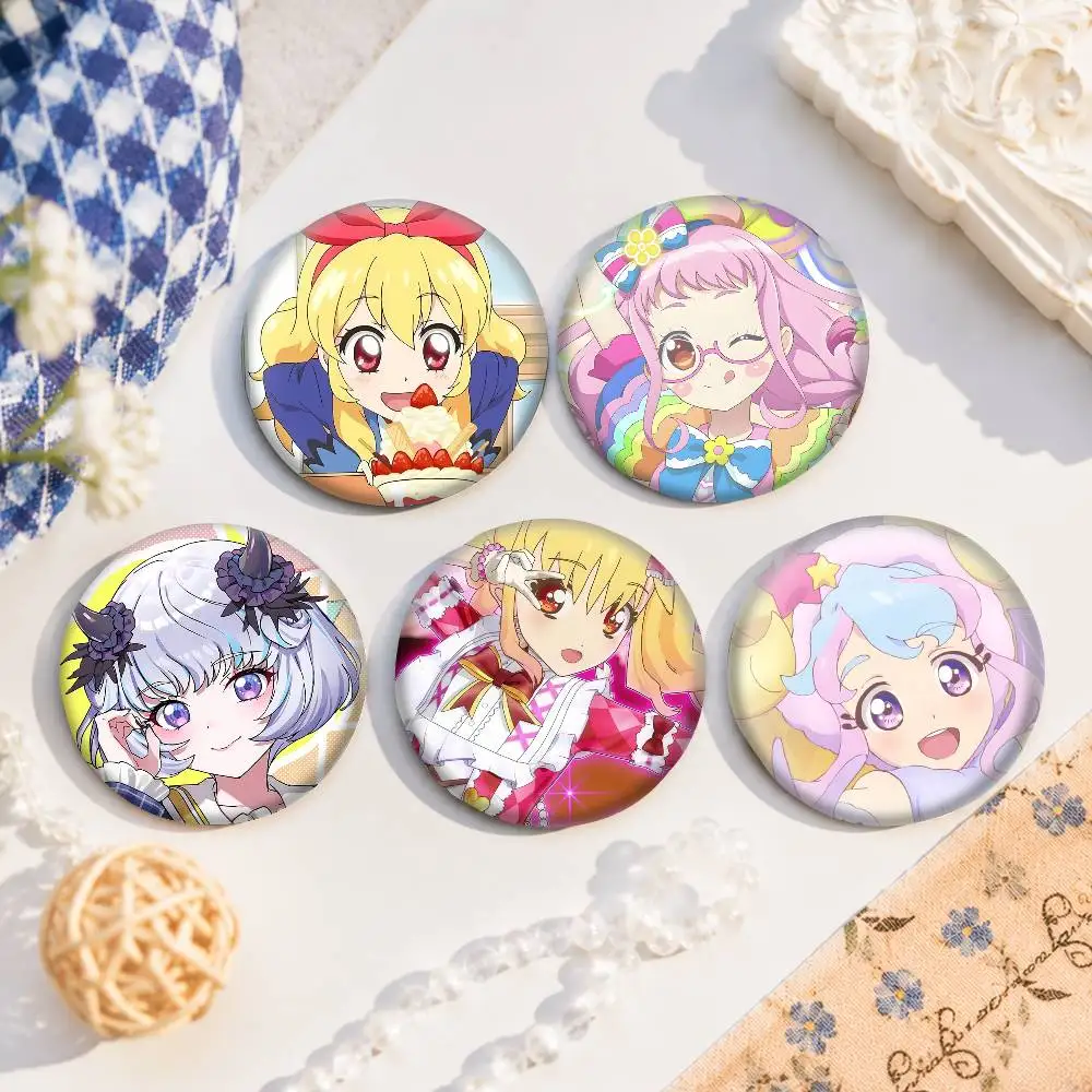 A-Aikatsu Cartoon Round Brooches On Backpack Jacket Acrylic Button Pins Collection Gifts