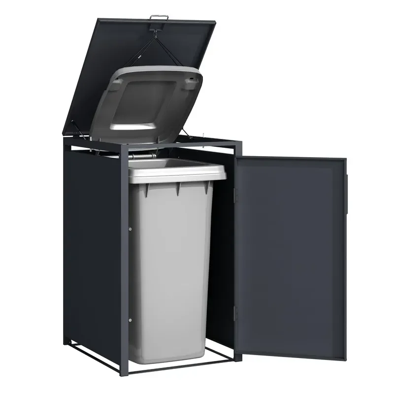 Outdoor Waterproof Metal Trash Can Cabinet Single Steel Storage Box with Hydraulic Pneumatic Pillars High Quality Garbage Bin