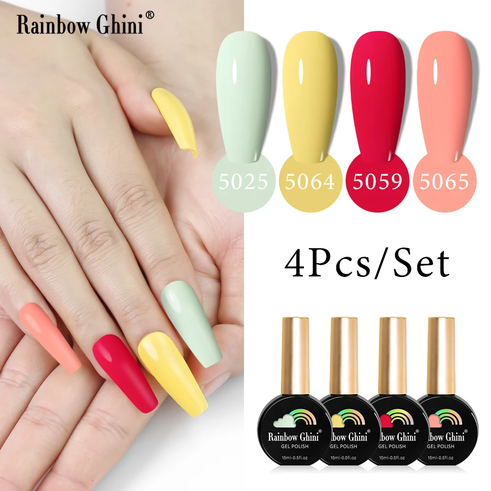 Rainbow Ghini 15ml Candy Color Nail Polish 4Pcs Pink Shades & Teal Soak Off UV LED Long Lasting Gel Varnishes Set HEMA TPO FREE