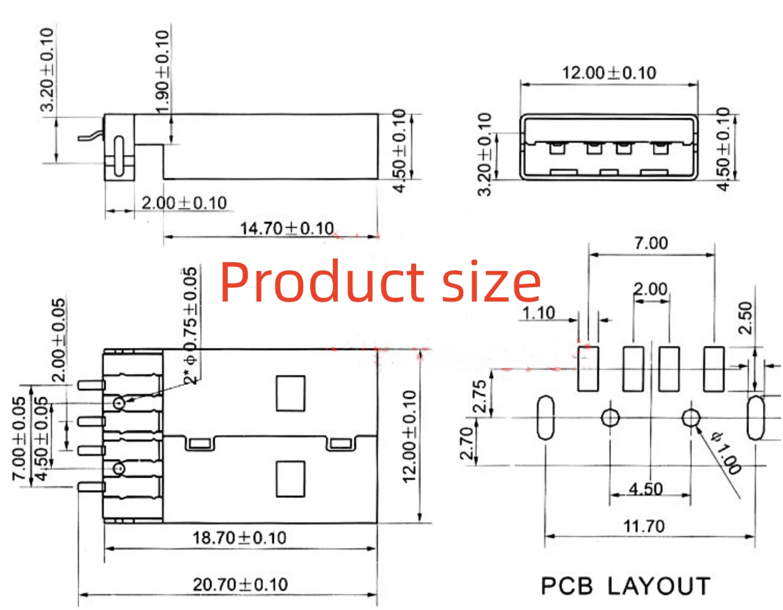 10Pcs/lot USB 2.0 Jack Plug Connector 4pin A male Sink 2.5 SMT Cable Soldering SMD PCB Connectors White / Black