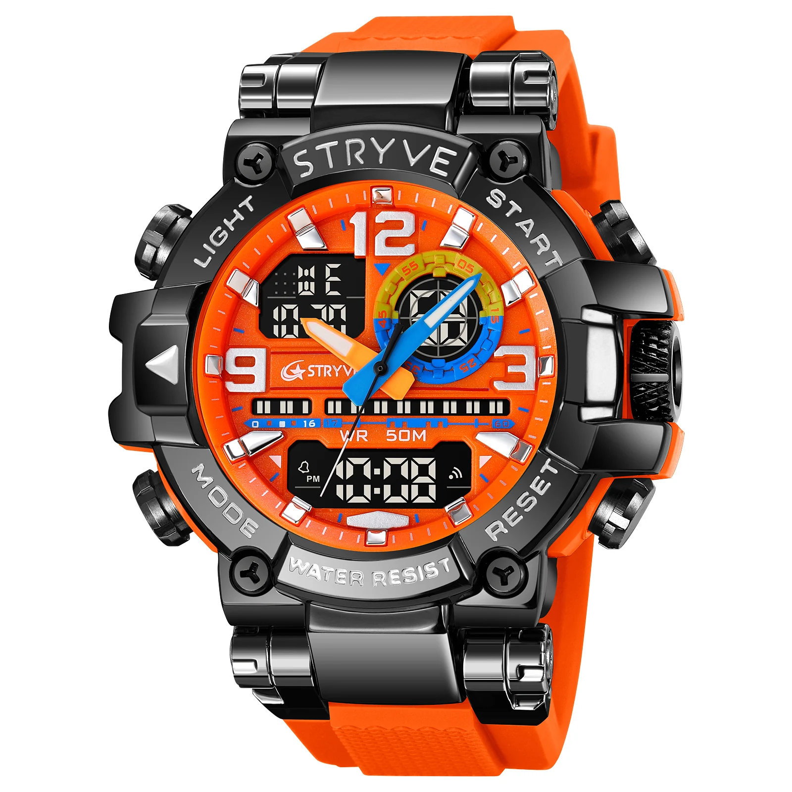 NEW STRYVE 8025 Men\'s Fashion Sports Watch Digital Dual Time Watch Men\'s LED Time Watch Relojes