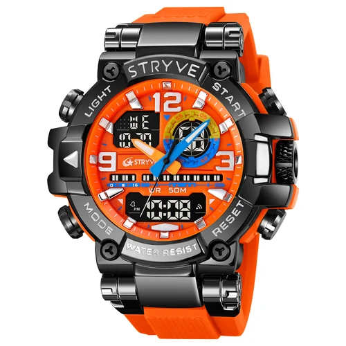 STRYVE 8025 para hombre, relojes digitales analógicos de alta calidad con doble movimiento, resistentes al agua hasta 5ATM, relojes deportivos de moda para hombre, reloj Masculino