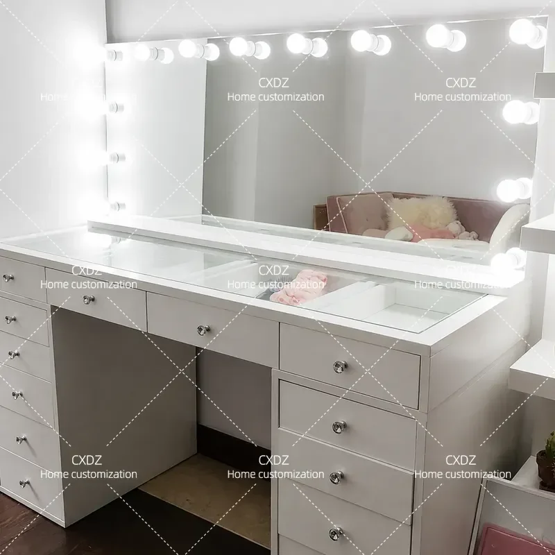 Modern Simple Dresser with Hollywood Mirror Makeup Table and Chest Integrated Large Capacity Storage for Bedroom 1.2m 1.5m
