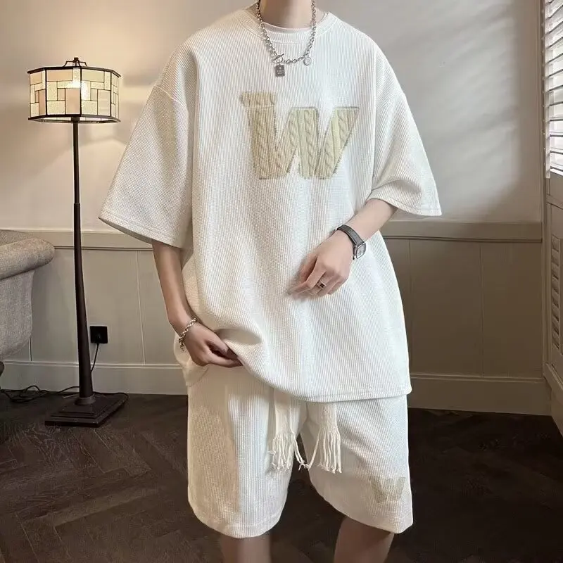 

Летний комплект мужской повседневной спортивной одежды: футболка оверсайз и шорты, тонкий, легкий, модный, больших размеров, Haome