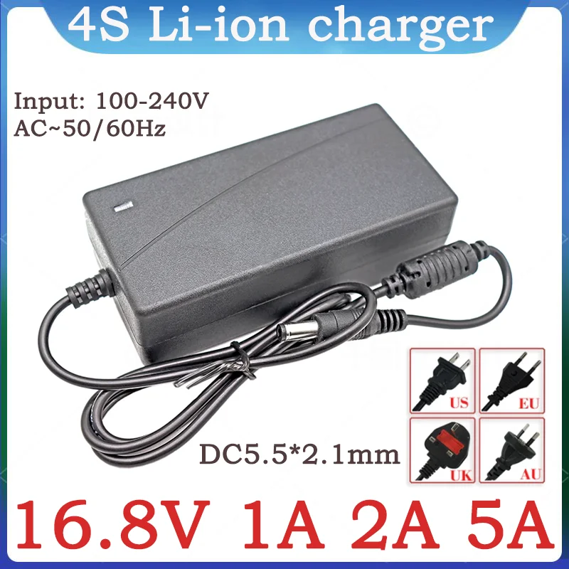 16.8V1A  2A 5A Lithium Battery Charger AC 100V-240V 4S 14.8V Lithium Polymer Battery DC 5.5*2.1MM Power Adapter+ AC Power Cable