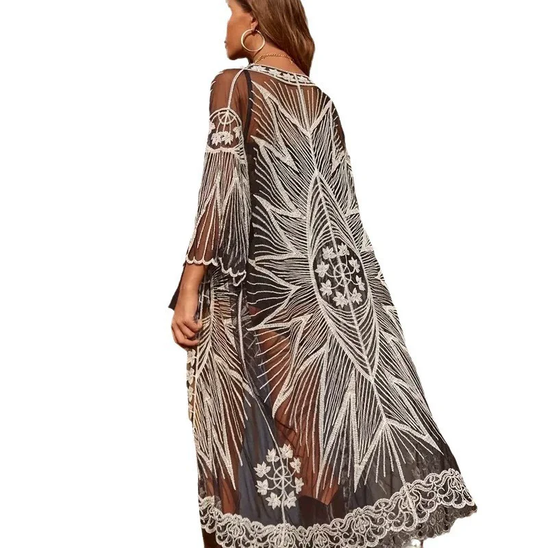 Abito da vacanza estiva in pizzo per donna, abito da spiaggia, lungo, copricostume da piscina, abito colorato per costumi da bagno