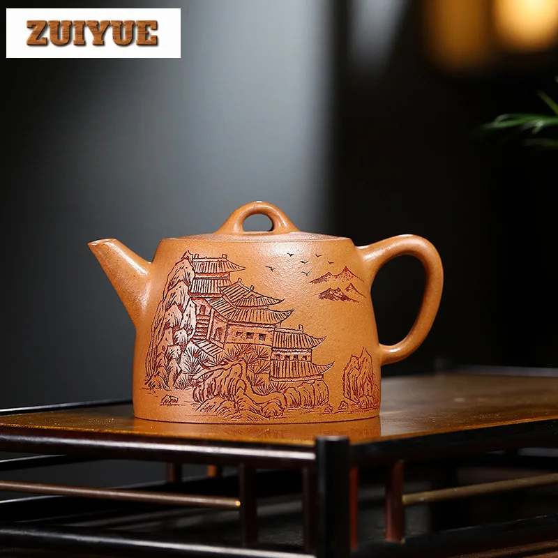 

280ml Ancient Yixing Purple Clay Teapots Handmade Handuo Pot Raw Ore Downhill Mud Kettle Chinese Zisha Tea Set Cafes Ornaments