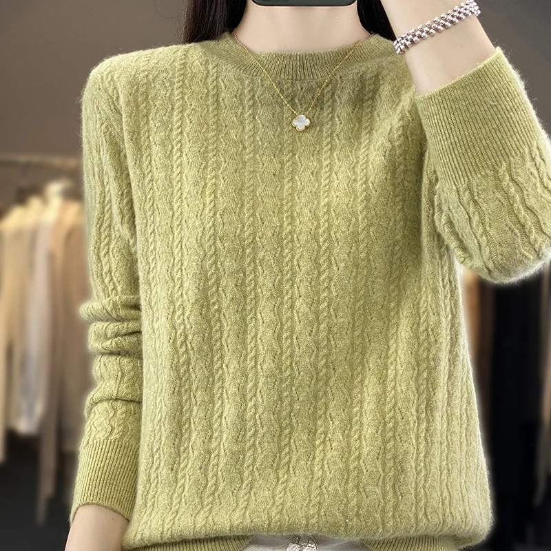 

2023 Winter And Autumn Women Pullovers 100% Pure Wool Knitted Jumpers New Fashion O-neck Cashmere Standard Hollow Out Tops