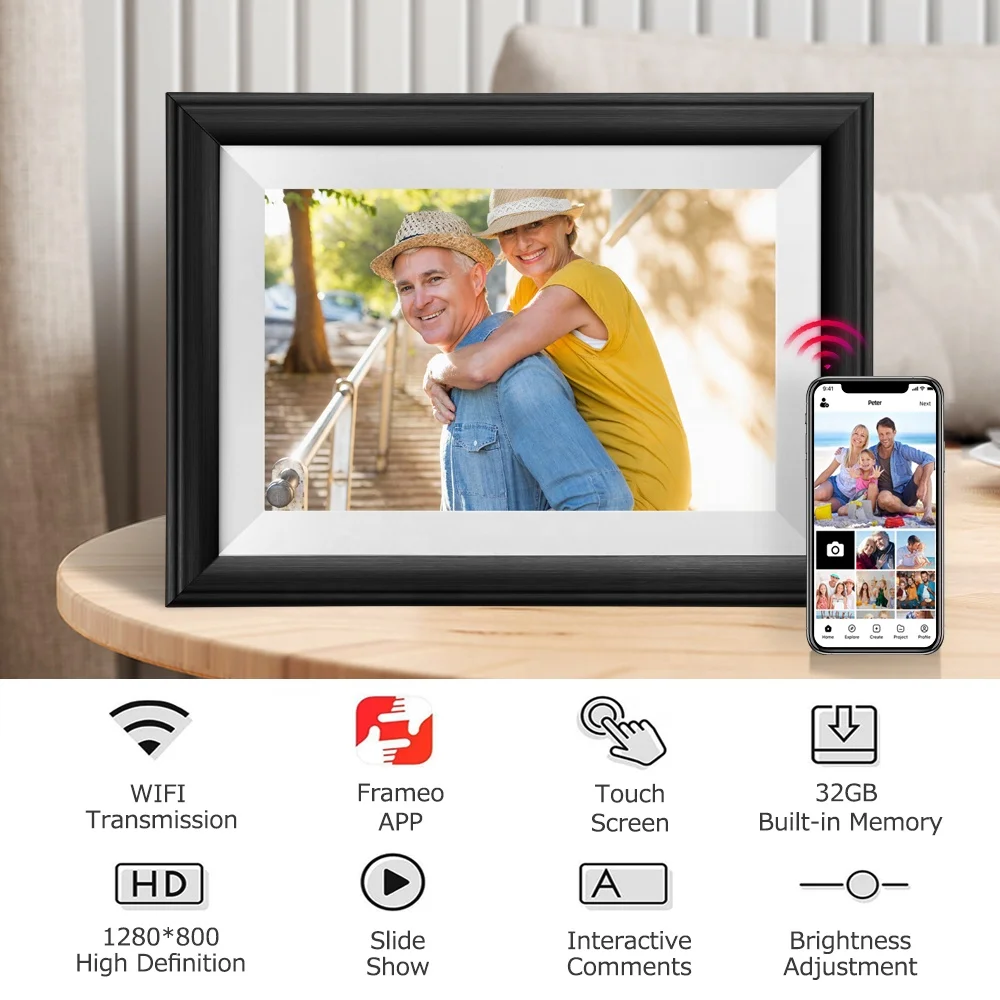 

2025 hot sale Wholesale Bulk Customize Woden Case Frameo LCD Cloud Video Download 10 Inch WiFi Digital Photo Picture Frames