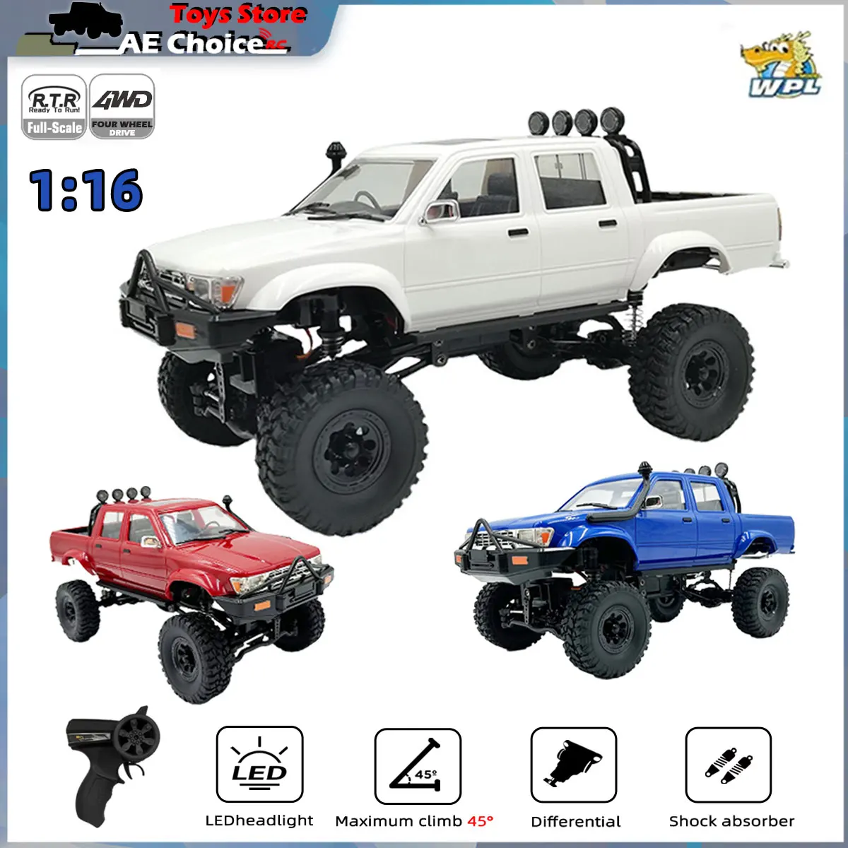 

WPL 1:16 C64-1 RC Car 2.4G Полномасштабный 4wd RC Car Off Road 4x4 Грузовик с дистанционным управлением Управляемая светодиодная подсветка Электрическая игрушка для детей