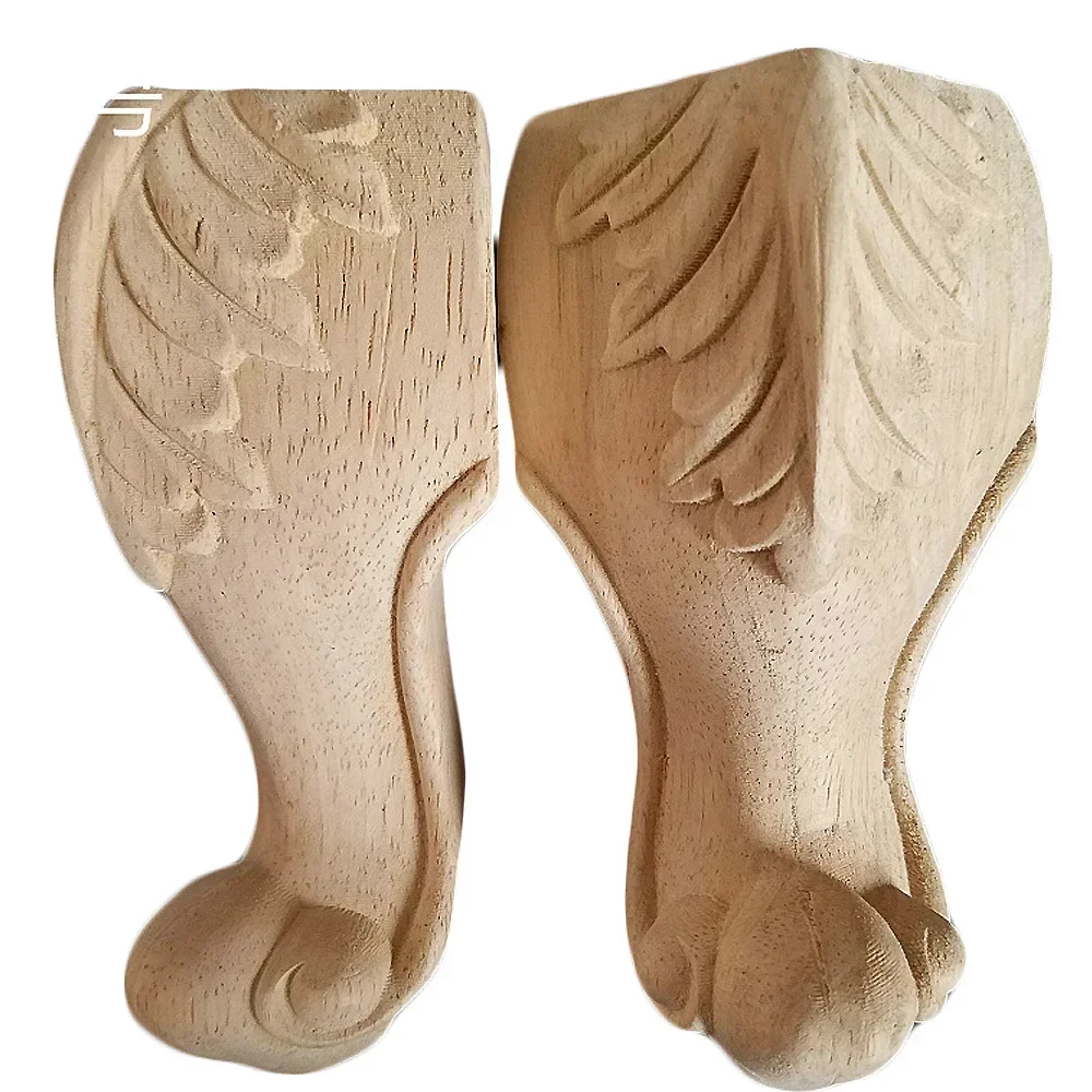 1PC 15cm Carving Natural Wood Appliques for Furniture Legs and Feet Unpainted Wooden Mouldings Decal Home Decoration Accessories