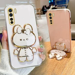 A 91 Makeup Mirror Cute Rabbit Phone Holder Case On For Oppo A91 OppoA91 Girl Woman Used Luxury Stand Cover