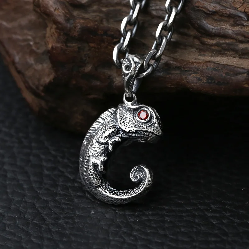S925 Silver Small Cute Gecko Lizard Pendant Necklace Vintage Thai Inspired Animal Jewelry