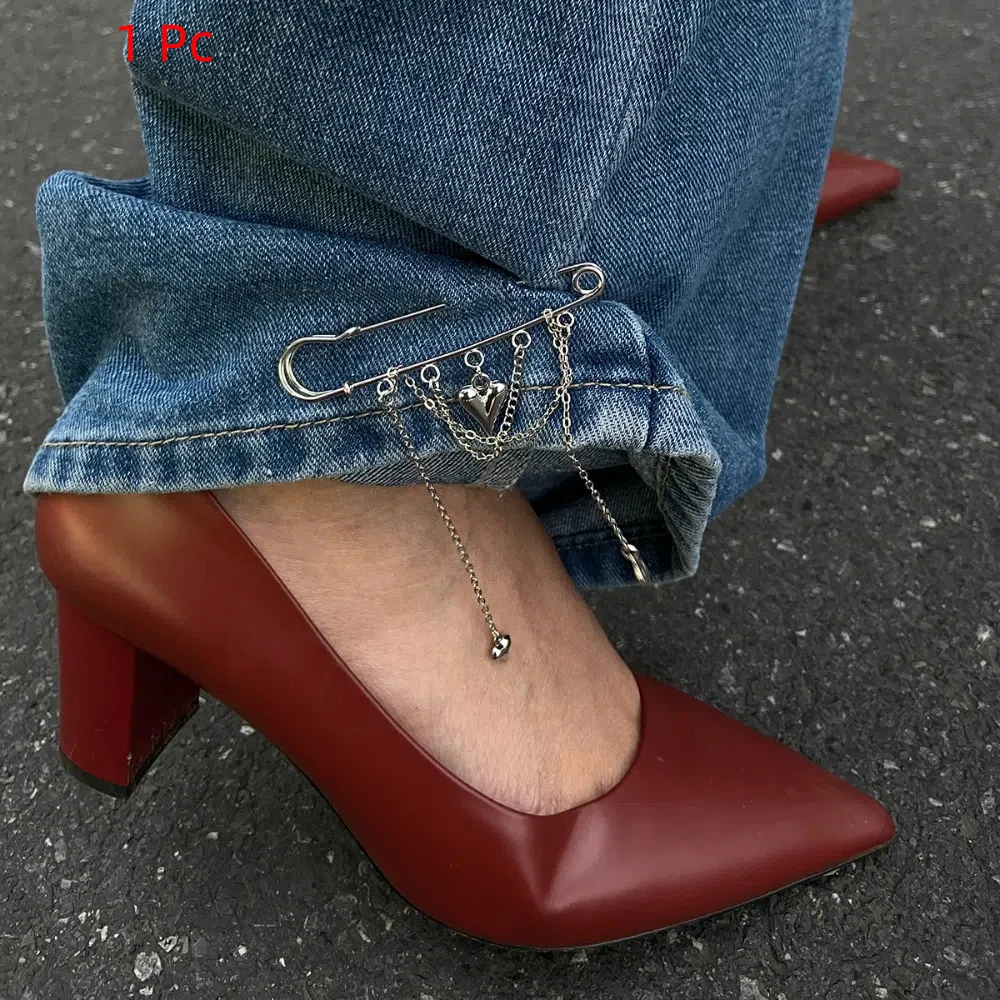 Heart Pearl Bow Brooch Detachable Button Clasps Trouser Leg Decorative Brooch Waist Buckle Pearl Fixed Clothes Pin Trousers