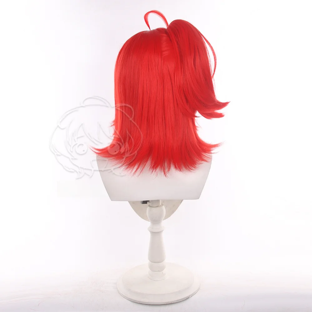 Arknights Exusiai New Covenant Cosplay Wig Red Flipped Short Hair Jaw Clip Ponytail 40cm Halloween Comic Con Synthetic Anime Wig view 2