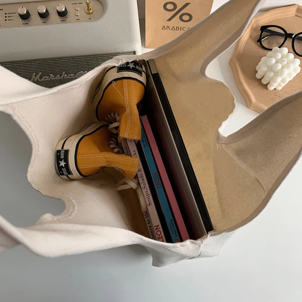 Women Canvas Shoulder Bag Teeth Print Ladies Student Casual Handbag Tote Reusable Large Capacity Foldable Shopping Beach Bags