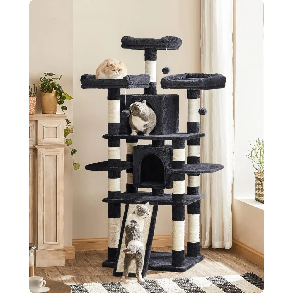 67-Inch Multi-Level Cat Tree for Large Cats, with Cozy Perches, Stable, Anti-toppling Fittings are Included for Double Security