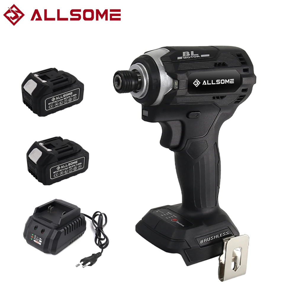 ALLSOME 20V Brushless Cordless 1/4 in. Hex 3-Speed Impact Driver with Screw Bits for 18V Makita Lithium Battery