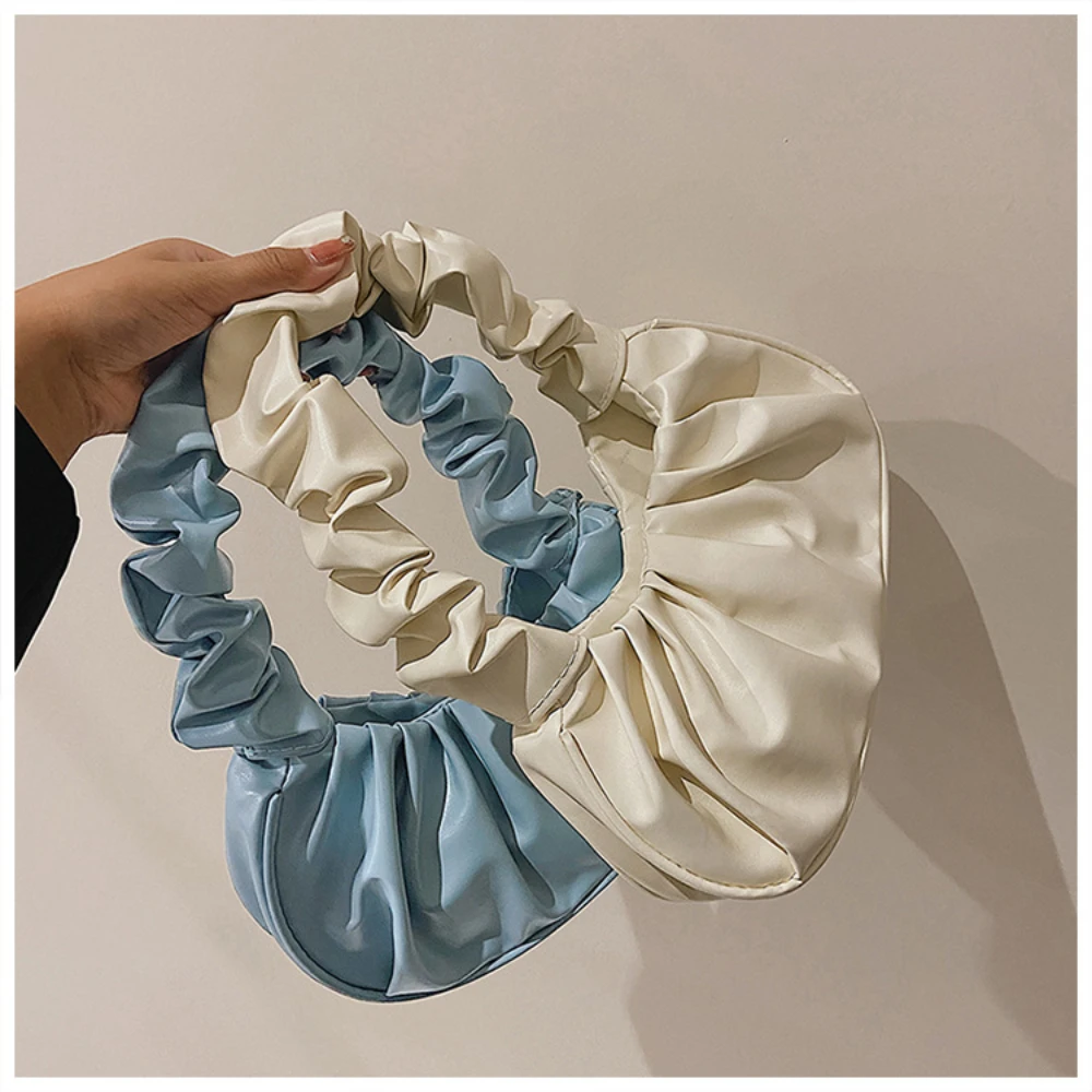 Fashion Simple Versatile Ruffles Handheld Cloud Bag Casual Daily Commuting Armpit Bag Women's Sweet Solid Color PU Shoulder Bag