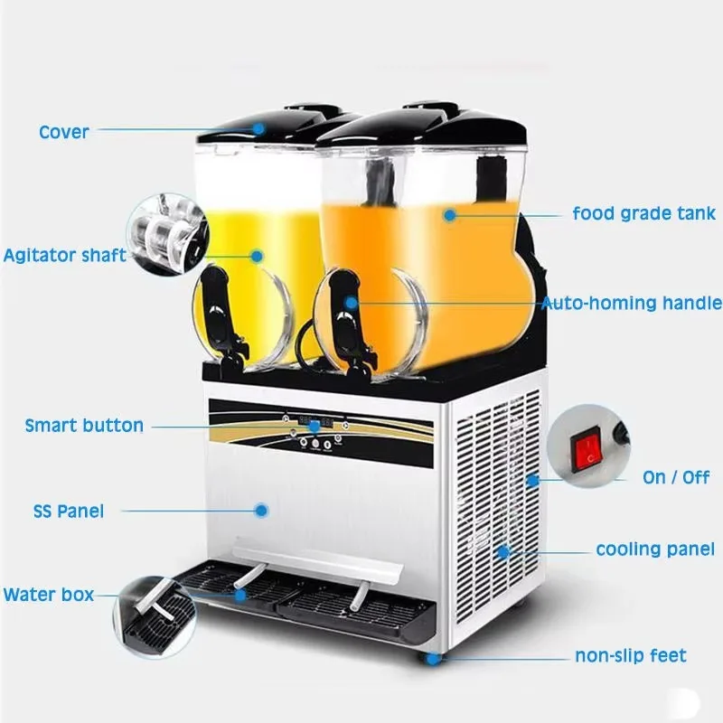 12L * 2 roestvrijstalen mini-slushmachine met kleine capaciteit voor commercieel restaurant om een smoothie-slushmachine te maken