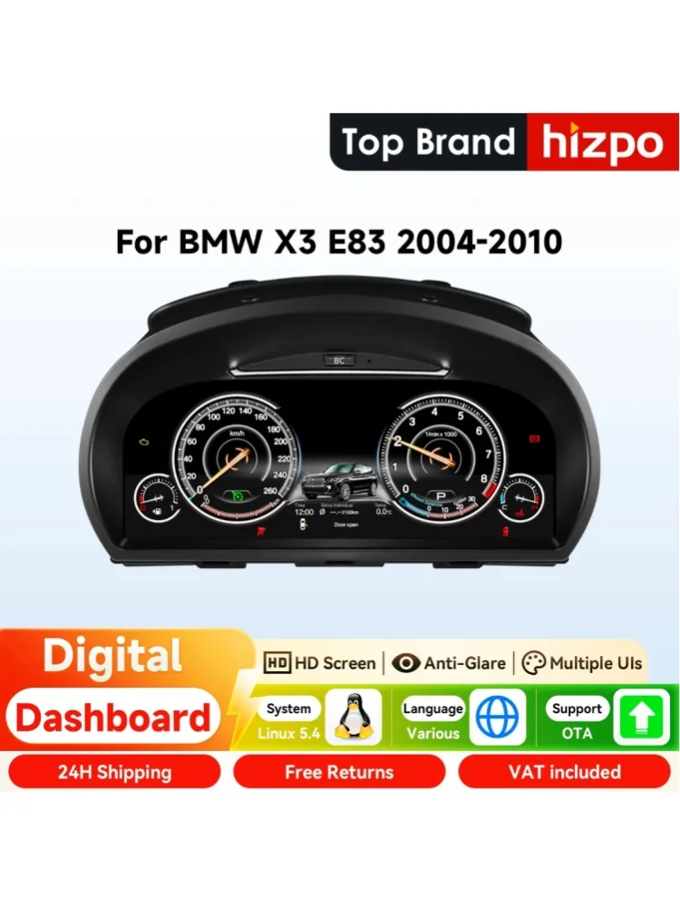Hizpo 12,3-Zoll Digitales Instrumentencluster für BMW X3 E83 2004 - 2010 LCD-Dashboard-Panel Virtuelles Cockpit Ohne CarPlay Linux-System 1920*720 HD-Bildschirm