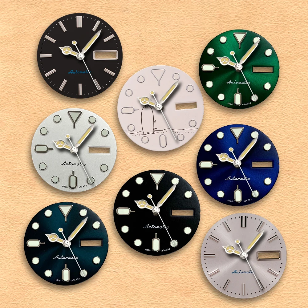 28.5mm S Dial SK007 diver's automatic dial NH36 dial No Hands  Fit NH36 Movement Green Luminous Watch Modification Accessories