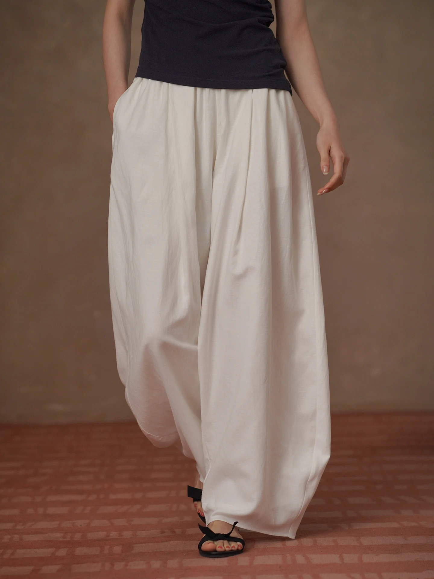 High Waist Summer Loose Fit Pants Women's Lightweight Balloon Pants Casual Style Simple Design Comfortable Linen Blend