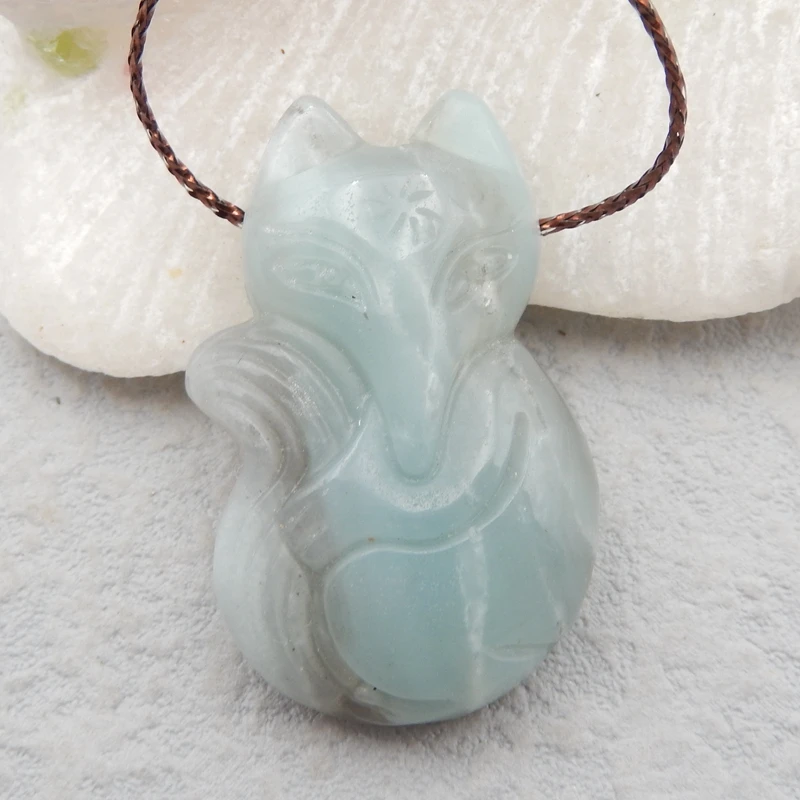 Carved Amazonite fox head pendant necklace, Best Jewelry Animal Men's Handmade DIY Jewelry Making,36x21x8mm11.4g