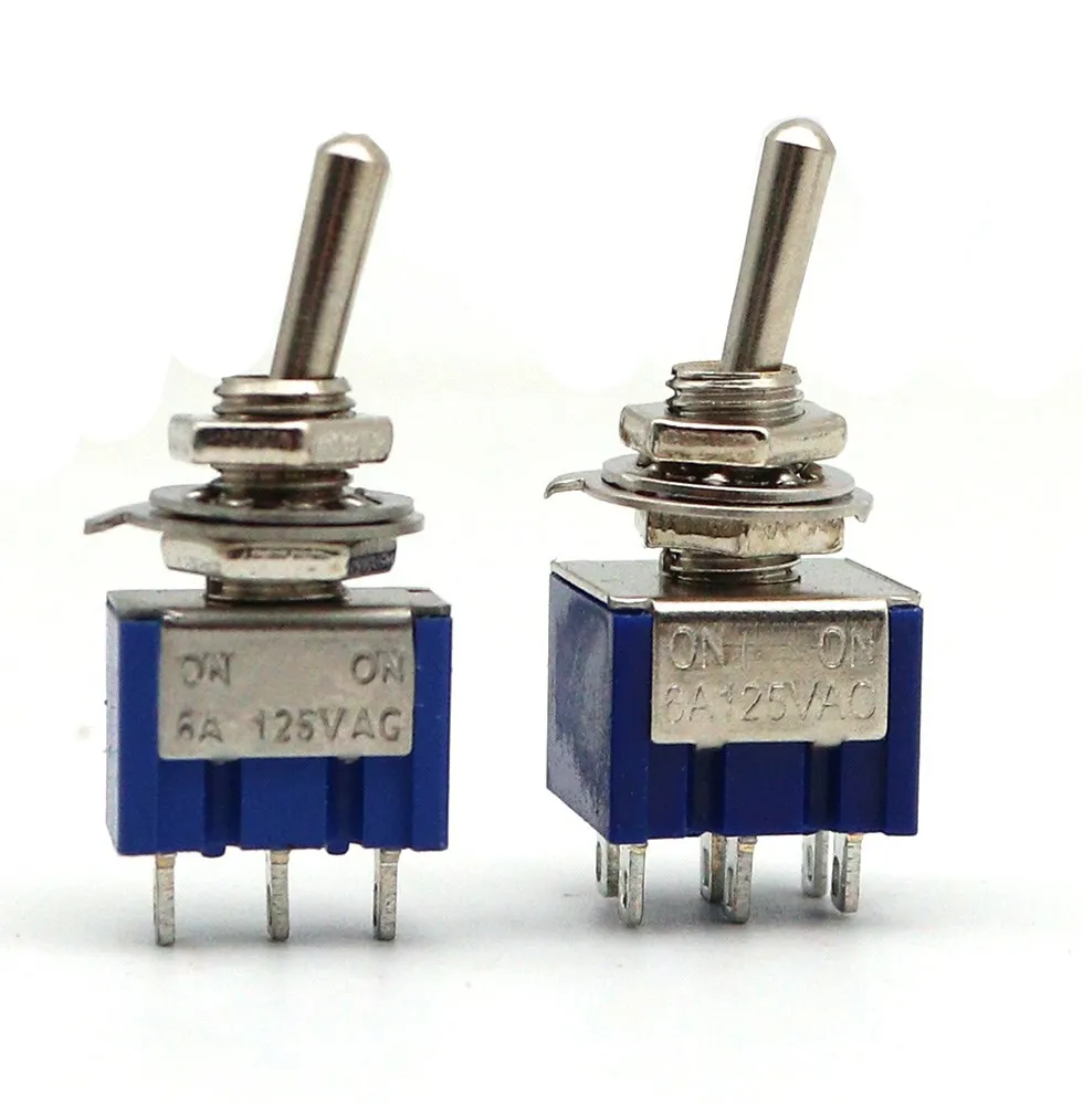 10PC/5PC Miniature Toggle Switch Single Pole Double Throw SPDT DPDT ON-OFF-ON ON-ON 120VAC 6A 1/4 Inch Mounting MTS-102 103 202