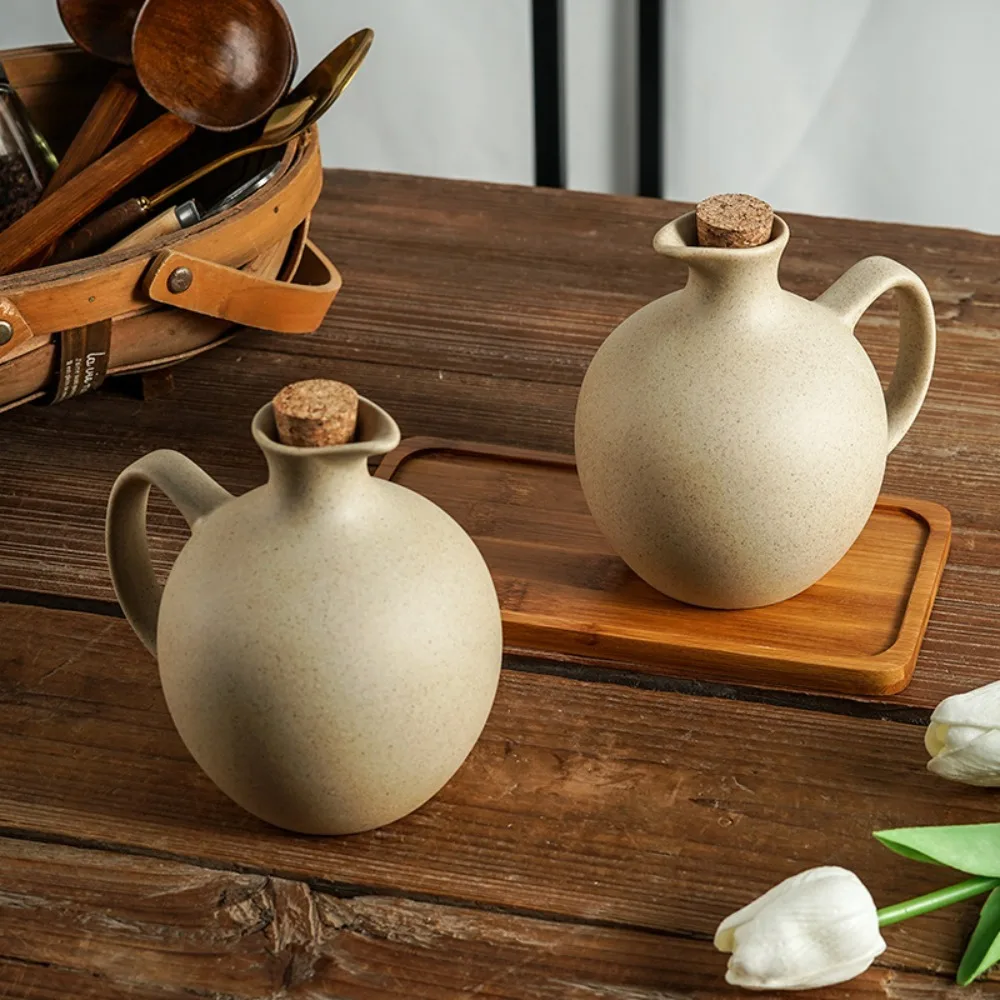 Coarse Pottery Japanese Style Minimalist Oil Pot Matte Beige Soy Sauce Bottle Vintage Seasoning Bottle Dinning Table view 3