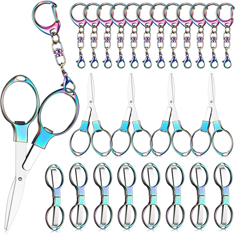 AAAN-Мини портативные складные ножницы из нержавеющей стали 12 шт. с 12 брелками-ножницы безопасности в стиле значка для офиса для медсестры, C