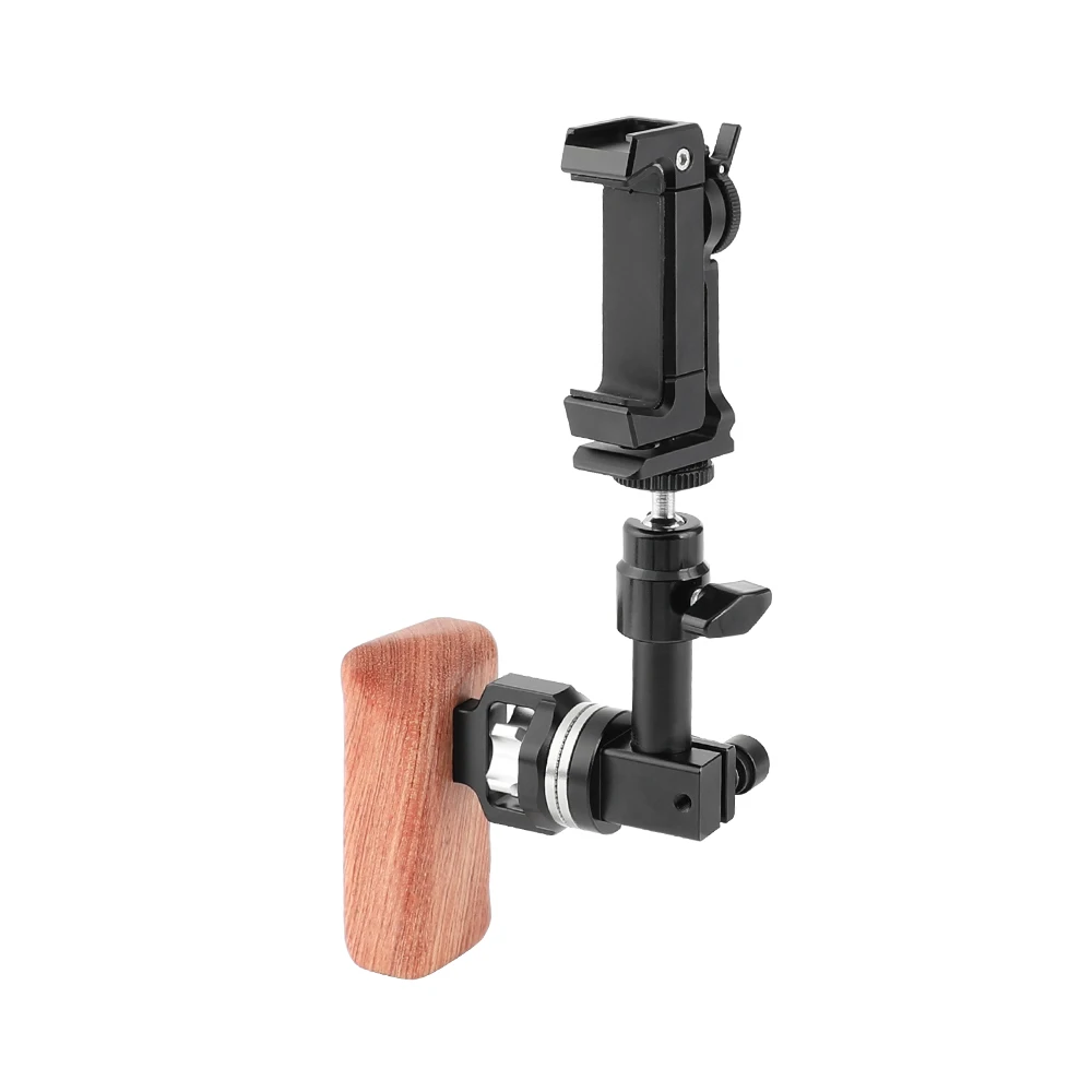 SZRIG Smartphone Clip + Ball Head Peapod Holder With Arri Rosette Wooden Handle Grip For Universal Cell phone tablet PC