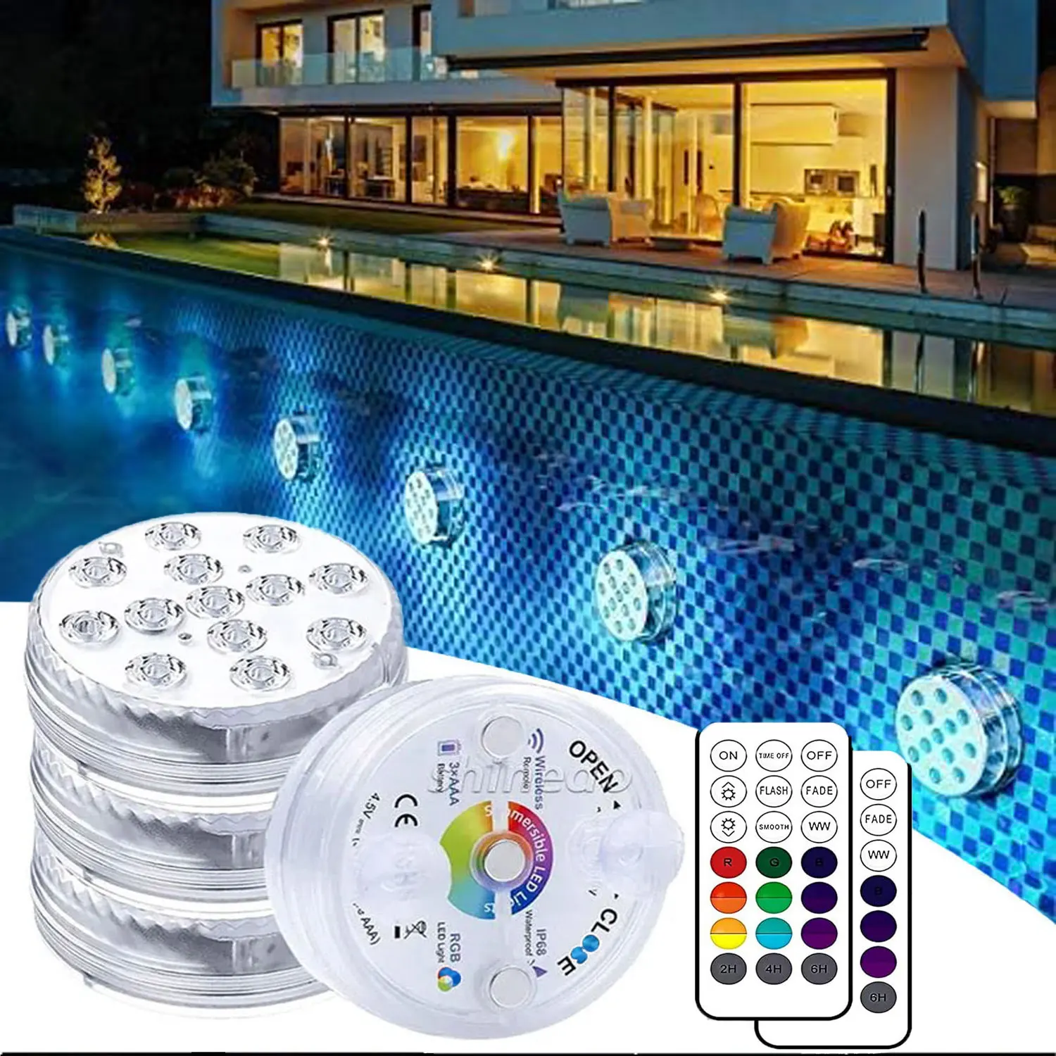 Submersible LED Lights with Remote,Pool Lights for Inground Above Ground Pool16 Color Changing Underwater Light Battery Operated