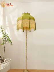 French Design Classical Vintage Tassels Floor Lamp LED E27 Copper Art Decortive Corner Standing Lamp Living/Model Bedroom Loft
