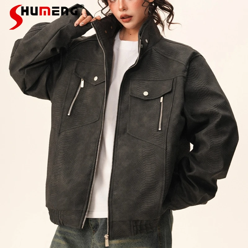 

Men Women 2025 Spring New Fashion Solid Color Long Sleeve Jackets Tooling Loose Chic Coats Trend Multi Zipper Decoration Jackets