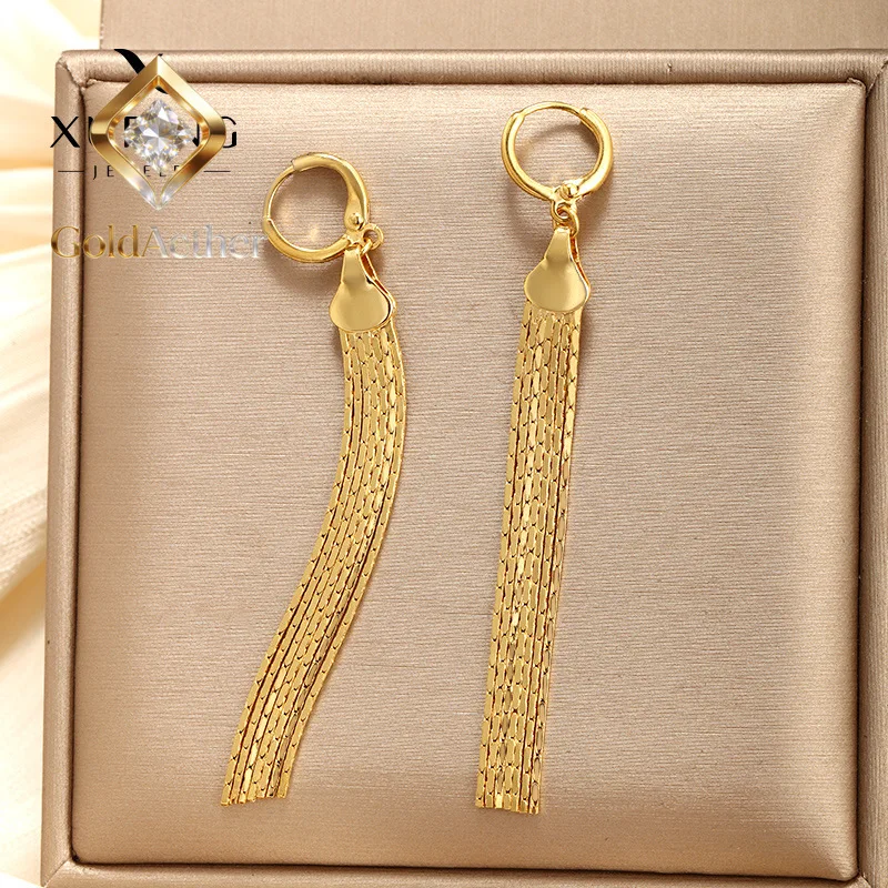 GoldNouveau Luxury 24K 9999 Pure Gold real gold Long multi-line tassel earrings women elegant temperament golden earrings