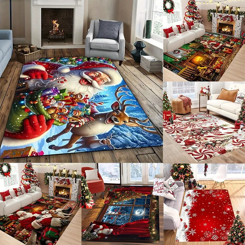 Santa Claus-Themed Pattern Carpet Merry Christmas Carpet Rug for Bedroom Carpet Live Room Large Size Mat Area Rugs Home Decor